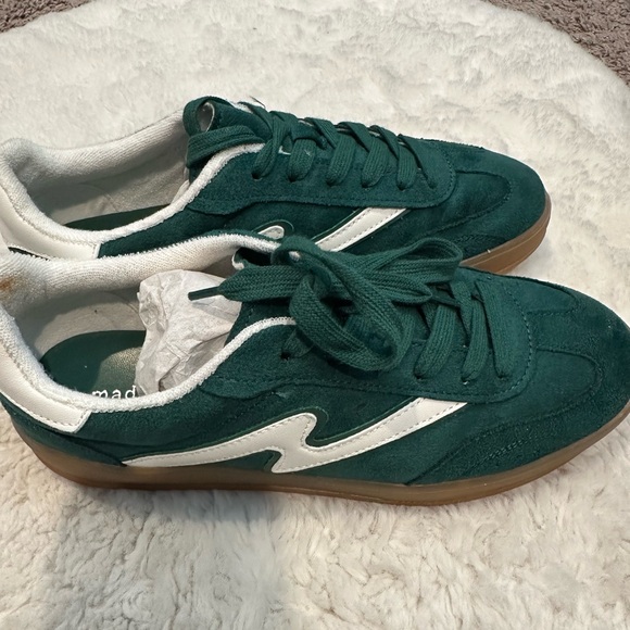 Madden Girl Shoes - Madden Girl Green Suede Retro Sneakers with White Accents
